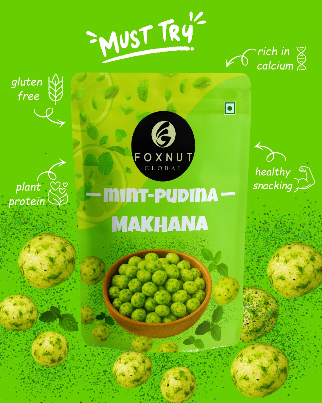 Mint Pudina Makhana | 40g | Pack of 1 | by Foxnut Global