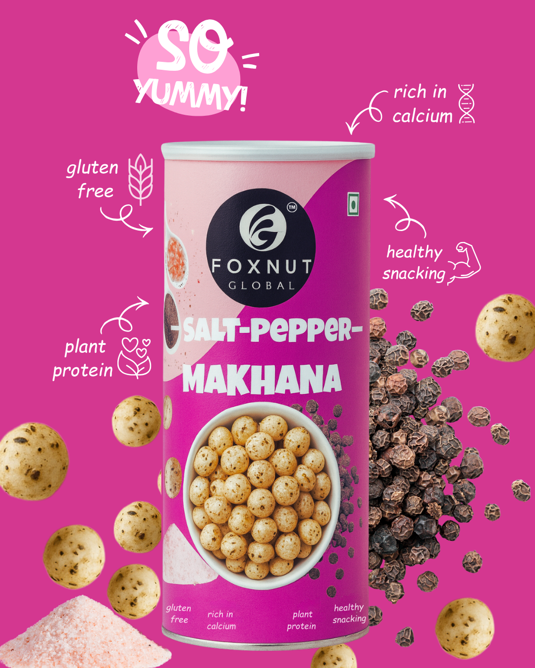 Himalayan Salt & Pepper Makhana | 80g | Pack of 1 | by Foxnut Global