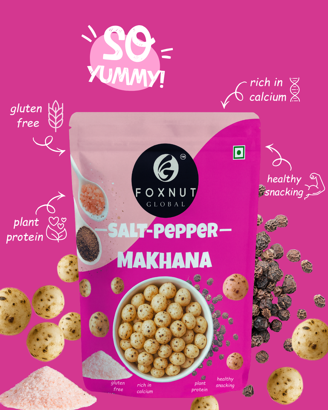 Himalayan Salt & Pepper Makhana | 40g | Pack of 1 | by Foxnut Global